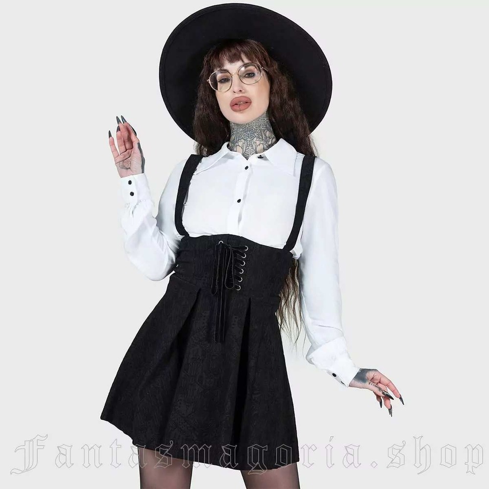 Killstar rotten relics suspender mini skirt cathedral print pleated